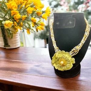 Y2K Boho Faux Leather Flower Pendant with Multi Layered Seed Wood Bead Necklace